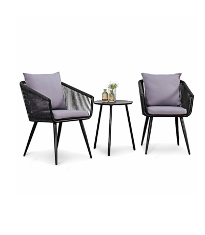 Boender Outdoor 3-delige bistroset in antraciet aluminium met ropes en grijze kussens