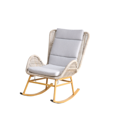 Boender Outdoor Crockett schommelstoel van naturel rotan met grijze kussens