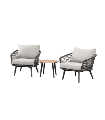Boender Outdoor Fiji 3-delige tuinset voor 2 personen met aluminium tafel en ropes loungestoelen